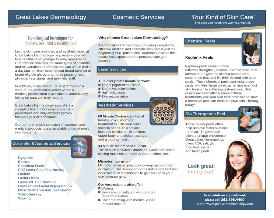 custom tri fold brochure design for dermatology